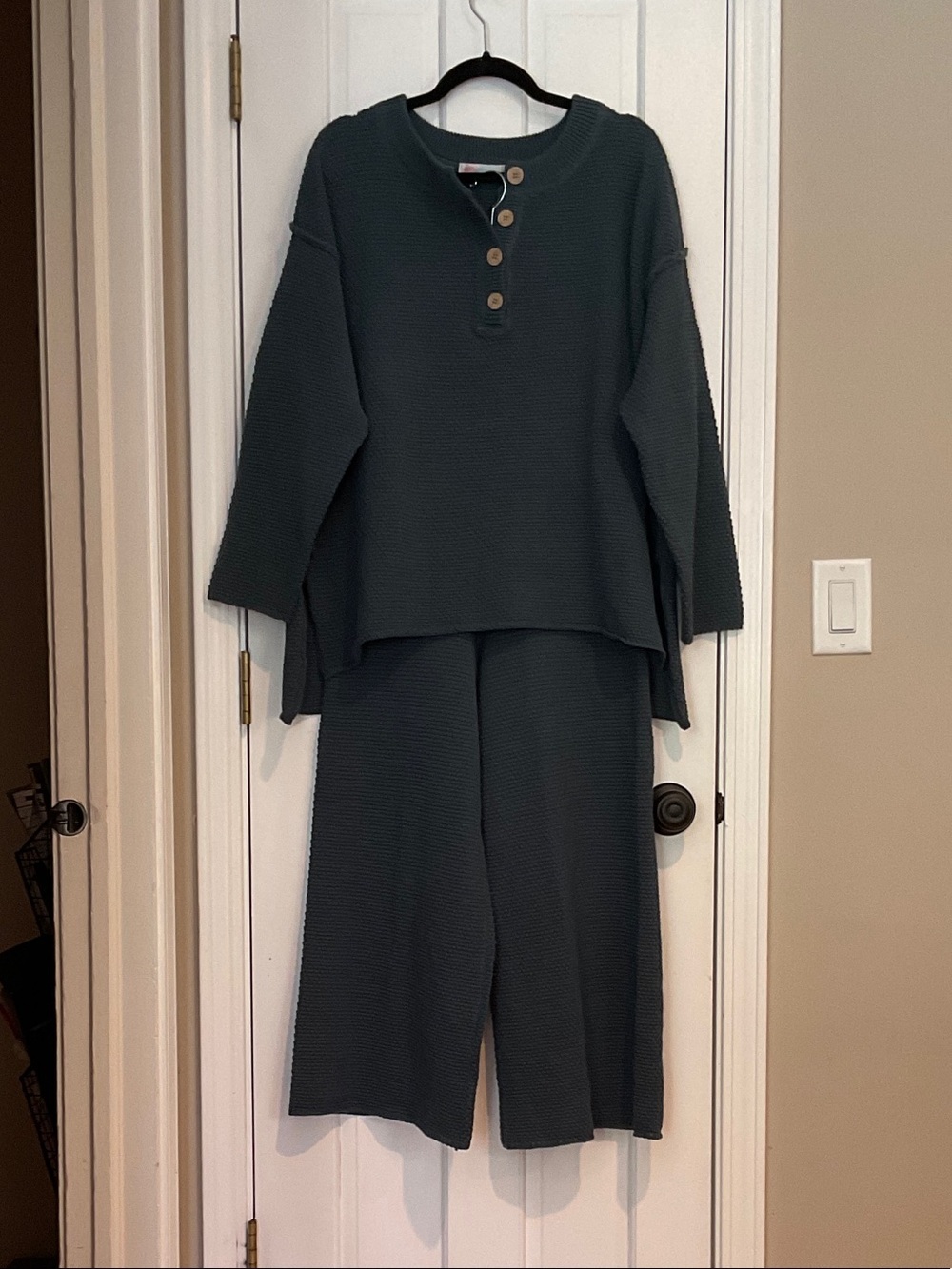 Free people Waffle-Knit Dark Green Jumpsuit & Top Set